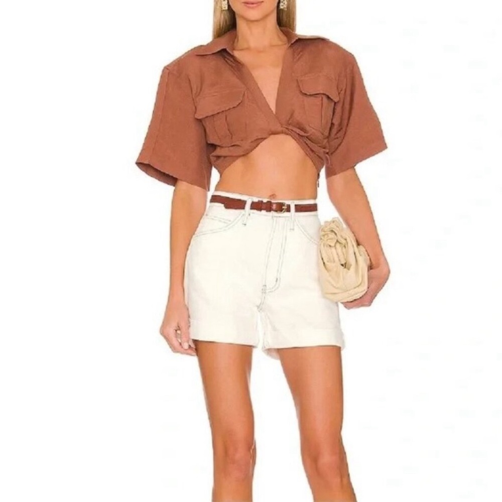 FRAME DENIM Womens Shorts High-Rise Ecru Cuffed Hem Ivory Cotton Size 32